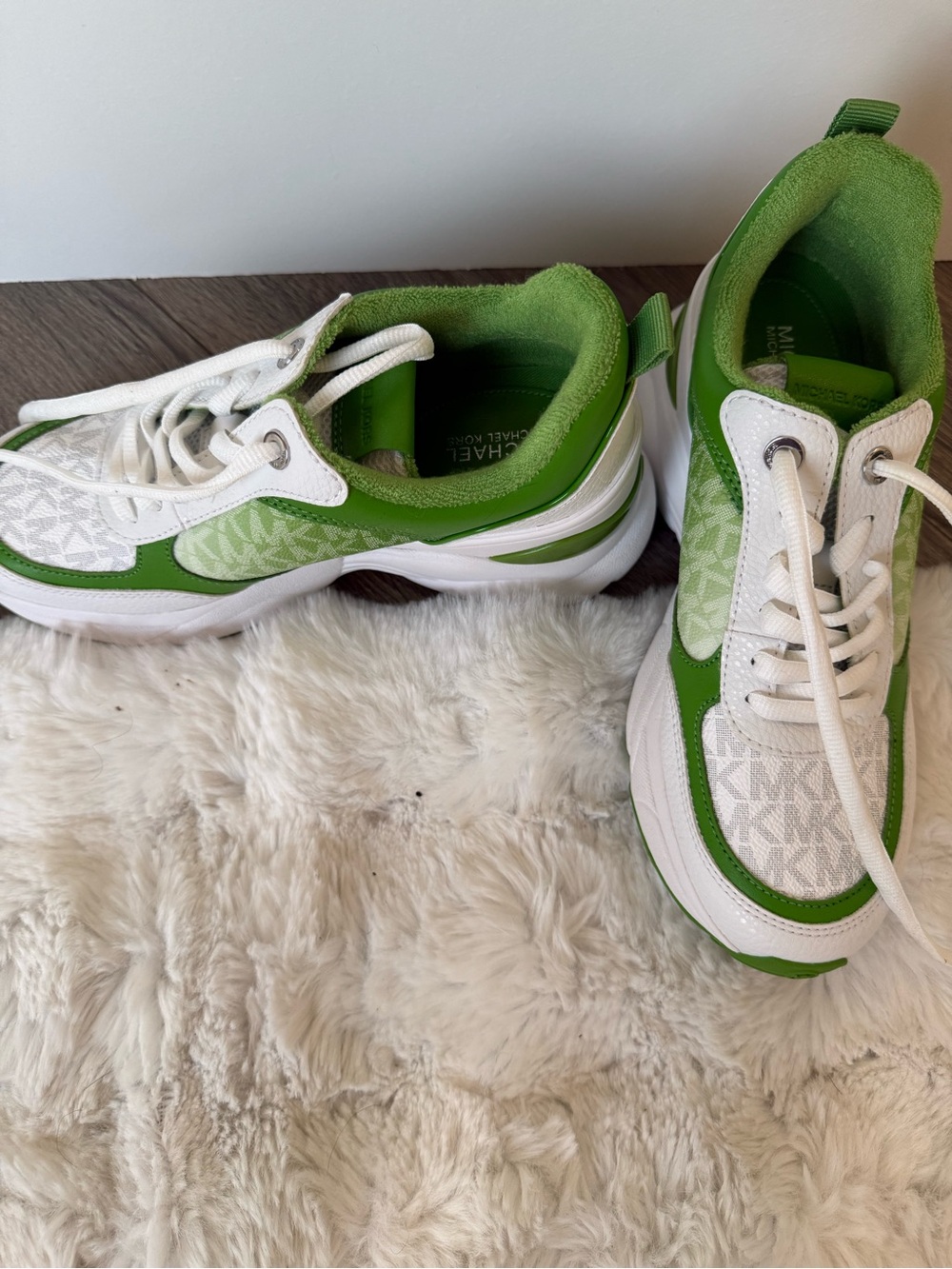 Michael Kors Women’s White & Green Logo Chunky Sneakers - Picture 2 of 6